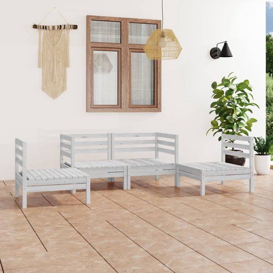 The Living Store Loungeset Massief Grenenhout - Wit - 2-zits