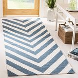 Safavieh Dhurrie DHU568 tapijtloper, plat geweven, 76 x 244 cm, blauw/ivoorkleurig
