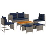 vidaXL Tuinbank Set 4 zitplekken Polyrattan Grijs en Marineblauw Inclusief Tafel