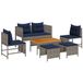 vidaXL Banc de jardin 4 places polyrattan gris et bleu marine avec table