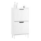 SoBuy FSR177-W Schoenenkast Wit – Smalle Entreeschoenkast met 2 Kleppen, Moderne Compacte Schoenenopslag 50×19×90 cm voor Hal & Kleine Ruimtes