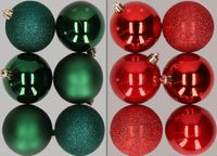 Merkloos / Sans marque Billiet - Vanlaere 12x stuks kunststof kerstballen mix van donkergroen en rood 8 cm
