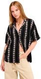 Roxy Crazy Vahini Overhemd Vrouwen Korte Mouw Viscose Glitter Regular Fit Anthracite Hibiscus Real Strip