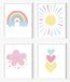 Roze kinderkamer muurkunst prints babymeisje canvas regenboog pastel wanddecoratie boho roze wolk kleurrijke zonneschijn harten muurkunst voor peuter meisjes baby kinderkamer decor, set van 4 (8 x 10