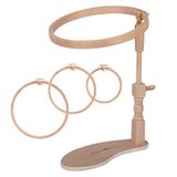 MILWARDS Handsfree verstelbaar zitframe, schootstandaard, gedraaide kruissteekhouder, beukenhout, met 3 hoepels 6", 8", 10"