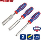 Workpro Jeu de ciseaux à bois 3 pièces – 12/20/25 mm – Acier Cr-V – Ciseaux professionnels avec tête de frappe en acier et poignée antidérapante – WP201301