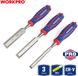 Workpro Jeu de ciseaux à bois 3 pièces – 12/20/25 mm – Acier Cr-V – Ciseaux professionnels avec tête de frappe en acier et poignée antidérapante – WP201301