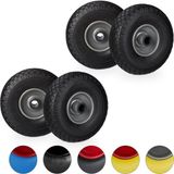 Merkloos 4x steekwagenwiel - set - stalen velg - anti lek - 25 mm as - 100 kg