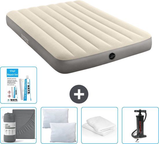 Intex Luchtbed Twijfelaar - 137x191x25cm - Beige - Inclusief Hoeslaken, Kussen, Pomp & Reparatieset