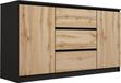 3E 3xE living.com Commode: 3 lades en 2 deuren, kleur: zwart / Wotan-eikenhout