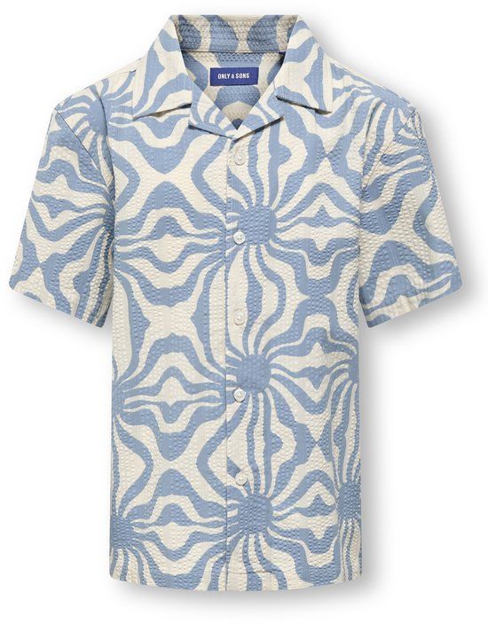 ONLY & SONS JUNIOR Resort overhemd OSJCRUZ Resort overhemd Korte mouw Katoen Maat 158 Dusty Blue