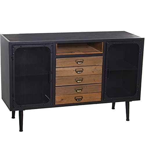 DRW Dressoir - 124 x 40 x 70 cm - Zwart/Natuurlijk