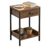 Merkloos / Sans marque Relaxdays Nachtkastje met lade, opbergruimte, industrieel, 69,5x38x28 cm, bruin-zwart