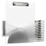 Set van 25 transparante plastic klemborden, bulk acryl heldere klemborden met laag profiel, metalen klembord 30 x 22 cm, letterformaat, klasseset voor klaslokaal met ophanghaak - voor 100 vellen