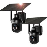Xega Draadloze Buiten Beveiligingscamera WiFi 2,4GHz Solar Set van 2, 3MP HD PTZ Kleuren Nachtzicht, PIR Beweging Detectie