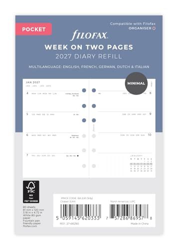 Filofax Pocket Minimal Week op twee pagina's 2027 dagboek 27-68290