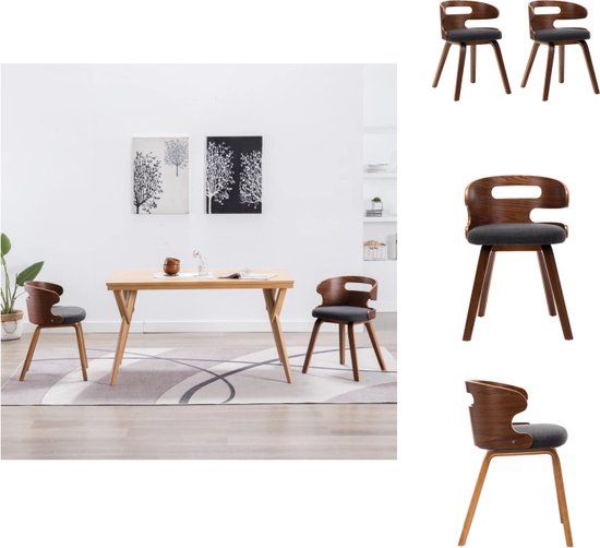 vidaXL Eetkamerstoelen 2 stuks gebogen hout en stof donkergrijs
