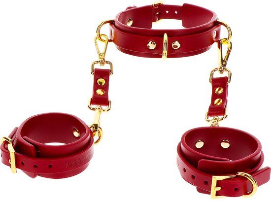 Taboom - D-Ring Halsband en Handboeien - Rood - Maat M