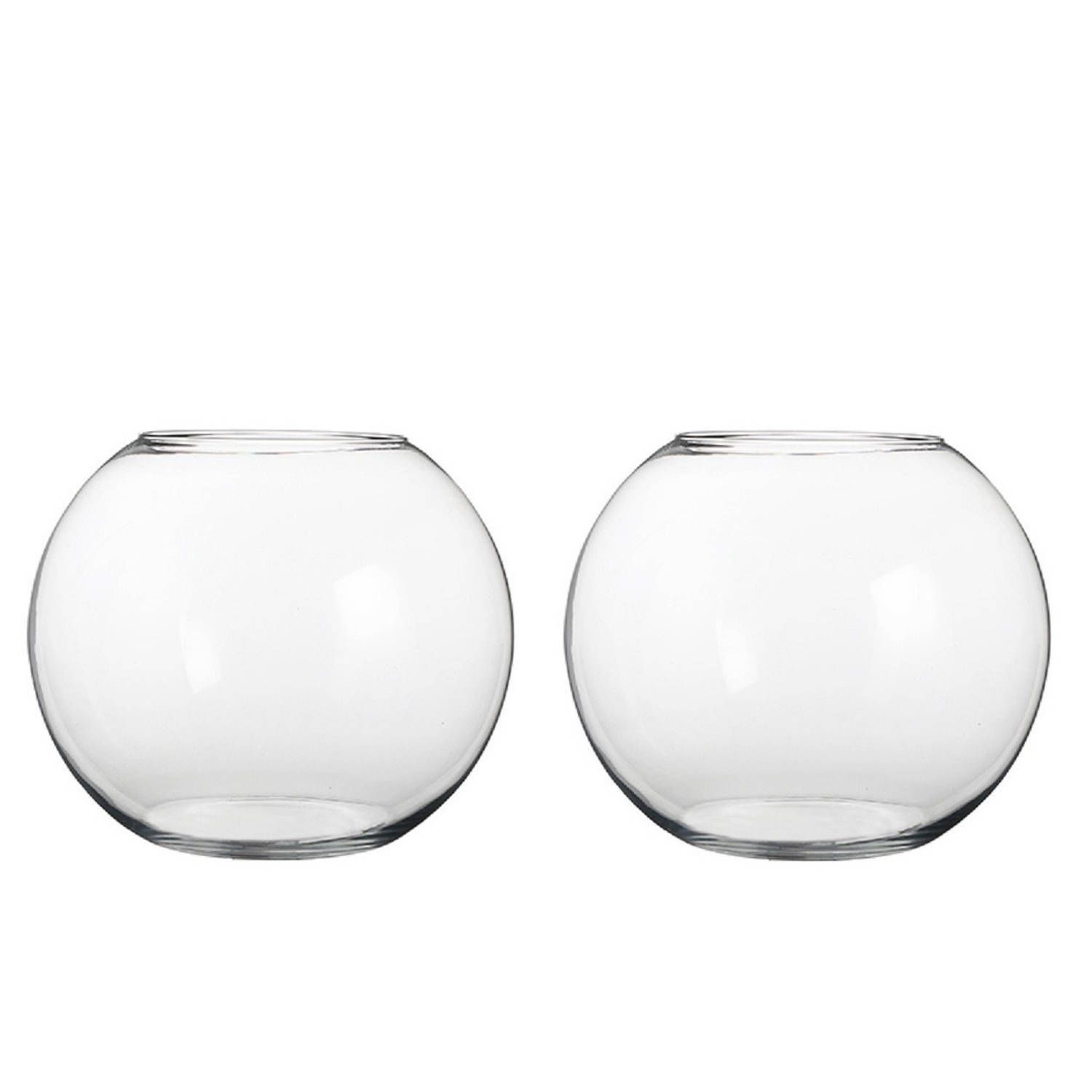 Mica Decorations Set van 2x glazen bol bloemenvazen 20 x 25 cm - transparant