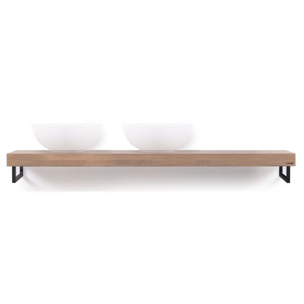 LoooX Wooden Collection wooden base shelf met handdoekhouders zwart eiken/mat zwart