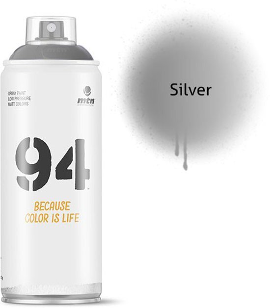 Montana-Colors 1x MTN94 spuitbus - 400ml spuitverf - Zilver chrome - Lage druk en matte afwerking - Spuitverf voor binnen en buiten gebruik voor vele doeleinden zoals klussen graffiti hobby en kunst