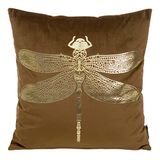 Elegante fluwelen kussenslopen, sierkussen met opdruk, 45 x 45 cm, overtrek van fluweel, zacht bankkussen patroon design goud zilver libelle bijen Hummel lotus bladeren