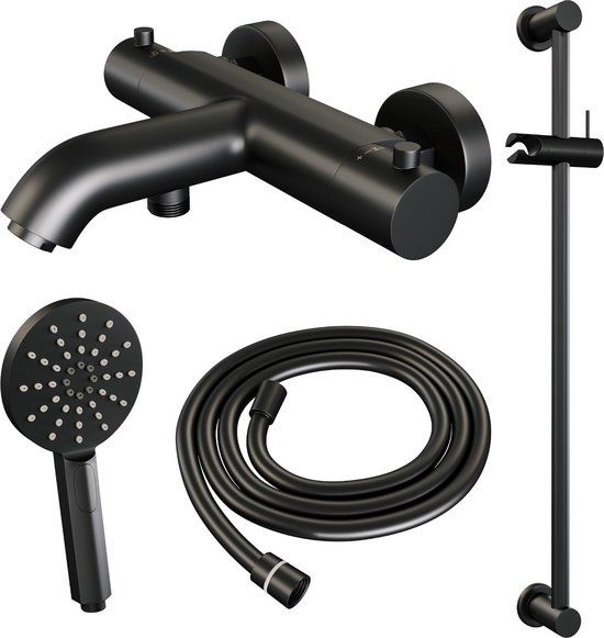 Brauer Black Edition Opbouw Badkraan met glijstang en handdouche - Mat Zwart