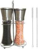 HORCONDORM S.R.L. Set de deux moulins à sel et poivre avec support assorti – acier inoxydable brossé, épaisseur de mouture réglable – grande capacité, facile à remplir – sans BPA, incluant 2 brosses