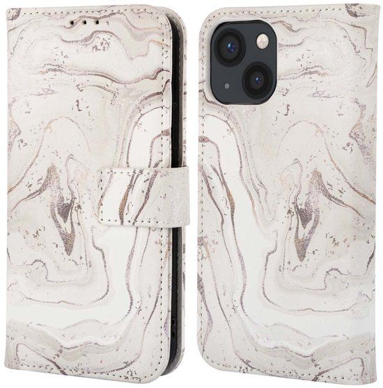 imoshion Design Bookcase - Geschikt voor Apple iPhone 13 - Kunstleer - Sandy Marble