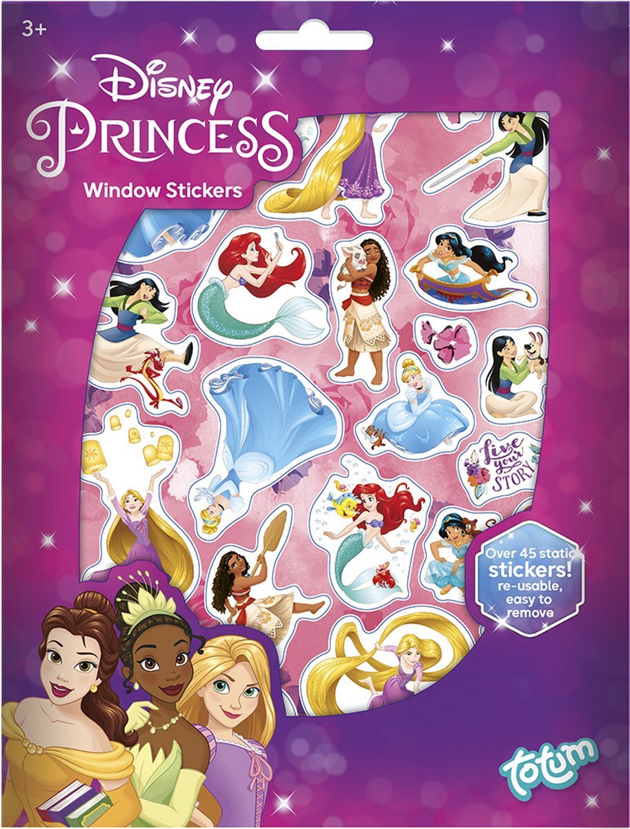 Totum - Disney Princess raamstickers - 45 stuks - niet permanente verplaatsbare stickers