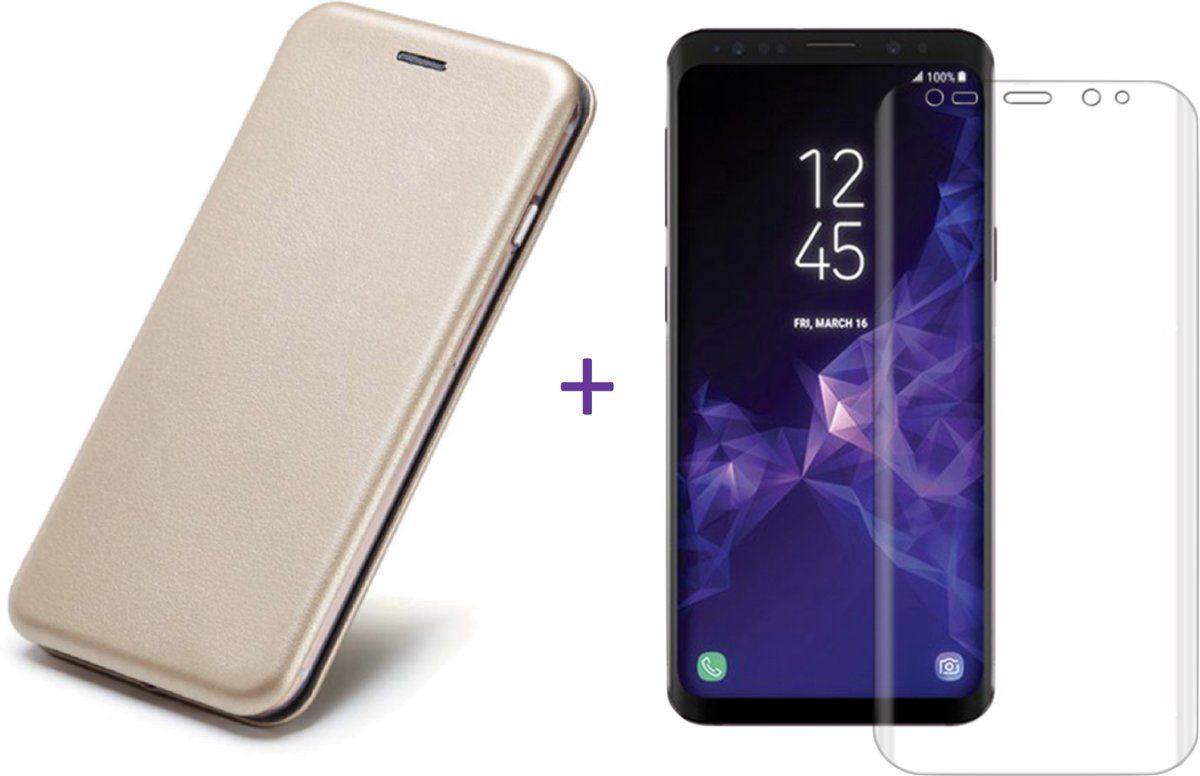 iCall Samsung Galaxy S9 Plus - Lederen Wallet Hoesje Goud + Screen Protector