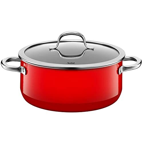 Silit Passion Red kookpan 24 cm, glazen deksel, braadpan 4,4 l, Silargan functionele keramiek, pot inductie, rood