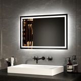 EMKE Badkamerspiegel met verlichting, 40 x 60 cm, LED, anti-condens, koud wit, warm wit, lichtspiegel, wandspiegel met schakelaar, aluminium frame, IP44