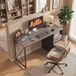 Bureau d'ordinateur 120 x 50 cm, style industriel, avec compartiment et 2 tiroirs, gris clair.
