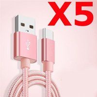 Little Boutik X5 Kabel Metaalversterkt Nylon oplader USB/Type C 1,5m Gevlochten Kleur Roze