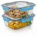 Arendo Boîtes de préparation de repas, set de 2 pièces en verre avec 3 compartiments, 1500 ml chacune, conteneurs hermétiques, étanches avec fermeture à clip, joint en silicone, verre borosilicaté, 2 pièces, transparent-bleu