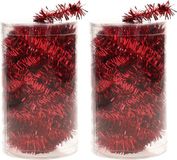 Euromarchi 2x stuks folie tinsel slingers/guirlandes rouge 20 mètre guirlandes de Noël extra long