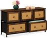 Merkloos Dressoir - 5 Lades - Rotan Look - 100 cm Breed - Metalen Frame - Slaapkamer