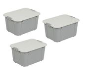 BranQ Home essential VELUR Universele bewaardoos met deksel, set van 3, 16 l, BPA-vrije kunststof (polypropeen), lichtgrijs