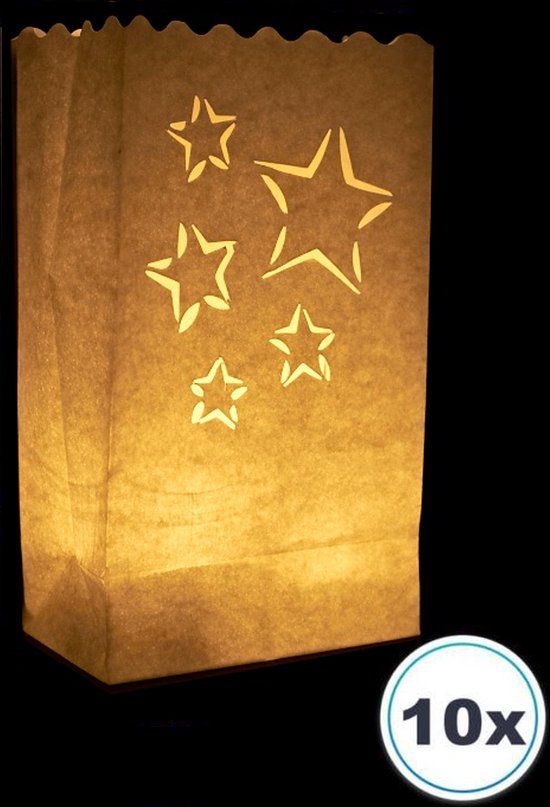 10 x Candle bag Kerst Sterren - Windlicht - Papieren kaars houder - Volanterna®