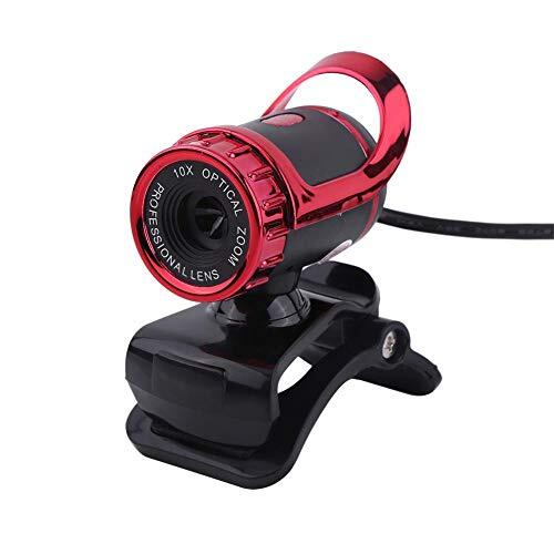 Ccylez Webcam met microfoon, HD USB Clip-on Stand Computer Camera, Flexibele 360 ??° roterende webcam, Automatische kleurcorrectie, Plug and Play, PC Webcam voor videogesprekken, Breed compatibel(rood)