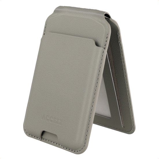 Accezz Magnetische Leren Pasjeshouder met Standaard - Wallet Kaarthouder geschikt voor Apple Find My - Light Grey