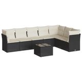 vidaXL 7-delige Loungeset met kussens, polyrattan, zwart