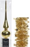 Kaemingk B.V. Décoration de Noël étoile en verre brillante 26 cm et guirlandes en film étoiles lot de 3 pièces or