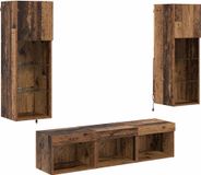 vidaXL TV-wandmontageset, 5 stuks, zwart, eikenlook, houtvezel