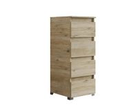 Mama Store Eiken natuur, commode 40 cm 4 laden, L.42 x T.44 x H.103 cm, ingenieurshout, D. 44 x H.103