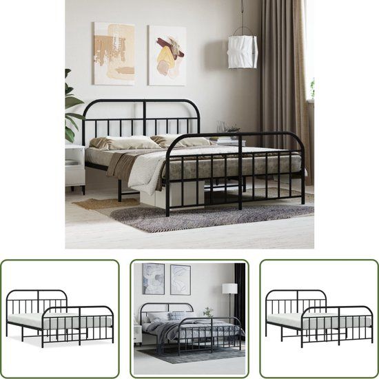vidaXL Bedframe met hoofd- en voeteneinde metaal zwart 140x200 cm