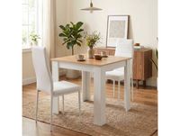 Ensemble de table à manger carrée avec 2 chaises en similicuir, table et chaises peu encombrantes 80x80cm, chêne rouge et blanc