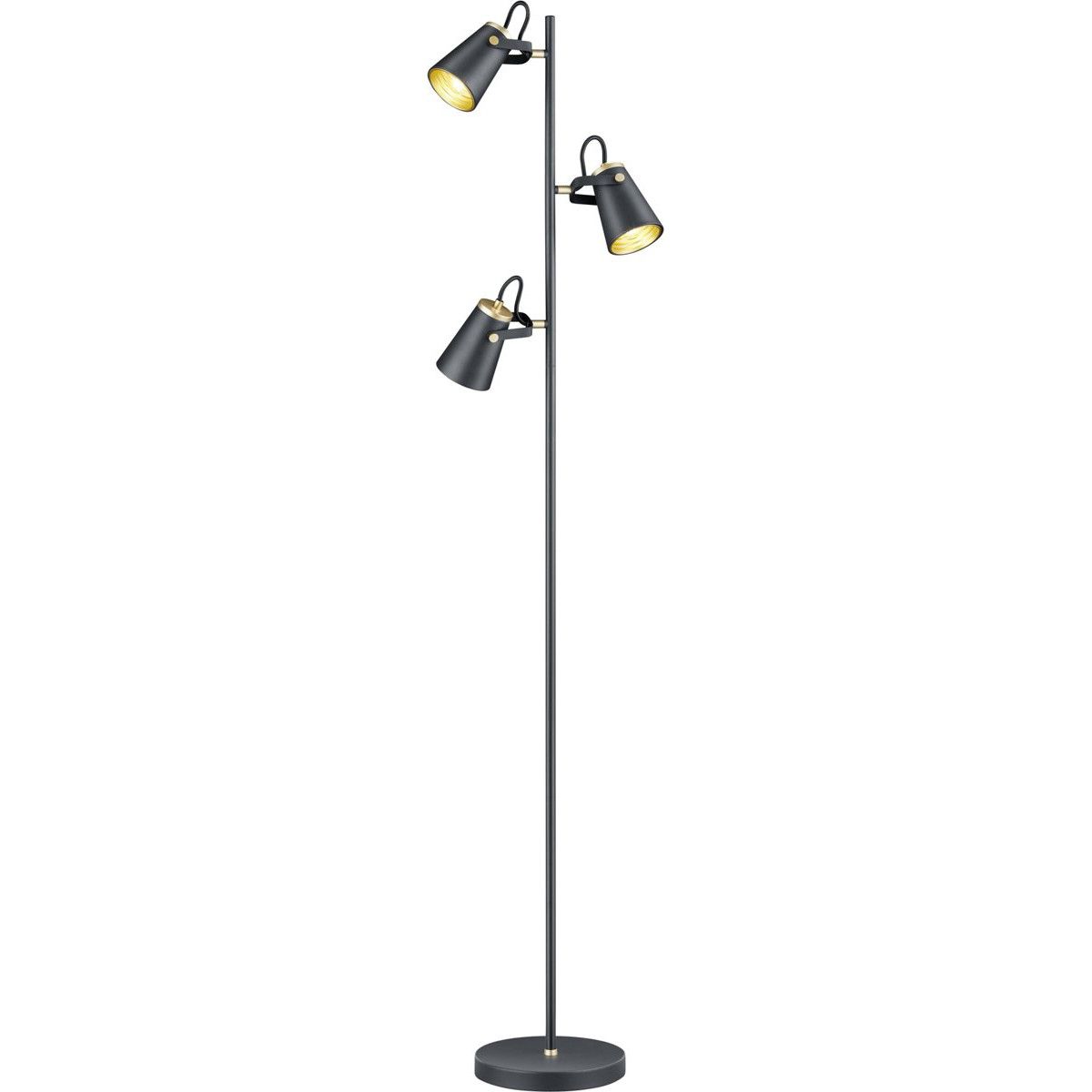 BES LED Trion Edwy Vloerlamp - E14 - 3-lichts - Rond - Mat Zwart - Aluminium - 160cm