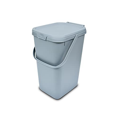 Addis Keuken Recycling & Algemene Opbergbak 18 liter Stapelbare Voedselafvalorganizer Caddy met Clip lock deksel & draaggreep, Eco van gerecycled plastic lichtgrijs